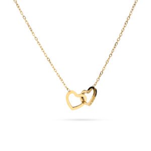 Collar dorado con colgante de corazones entrelazados