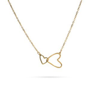 Collar dorado con dos corazones entrelazados