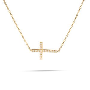 Collar elegante dorado con cruz brillante incrustada de circonitas