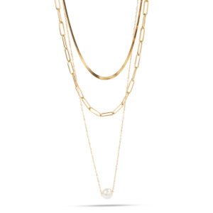 Collar de estilo en capas de acero inoxidable con perla elegante