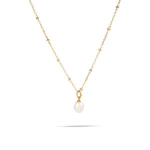 Collar elegante de acero inoxidable dorado con perla natural