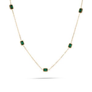 Collar dorado con piedras verdes brillantes de acero inoxidable