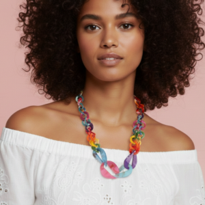 Collar de resina multicolor con eslabones