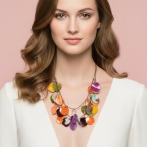 Collar largo de hojas multicolores de resina