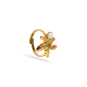 Anillo Estrella Marina Perla Dorada