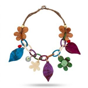 Collar de resina con flores y hojas coloridas